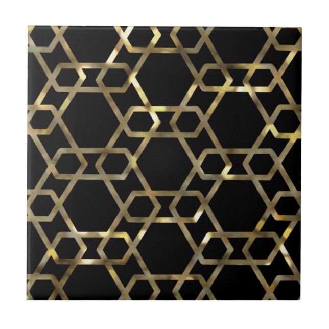 Geometric Black och Guld Kakelplatta (Framsidan)