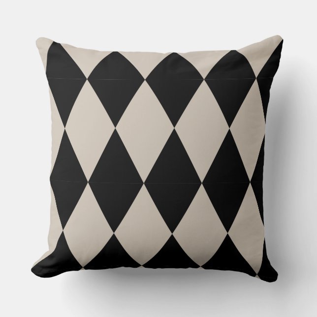 Geometric Black och Ivory Diamond Harlequin Modern Kudde (Framsida)