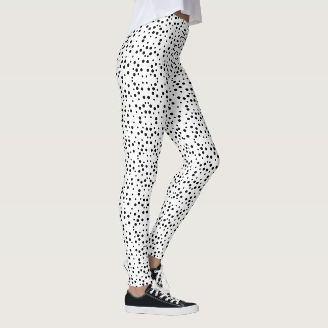 Geometric Black Polka dots on White Leggings (Höger)