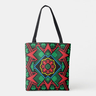 Geometric black, red, grönt Latvian Tribal mönster Tygkasse