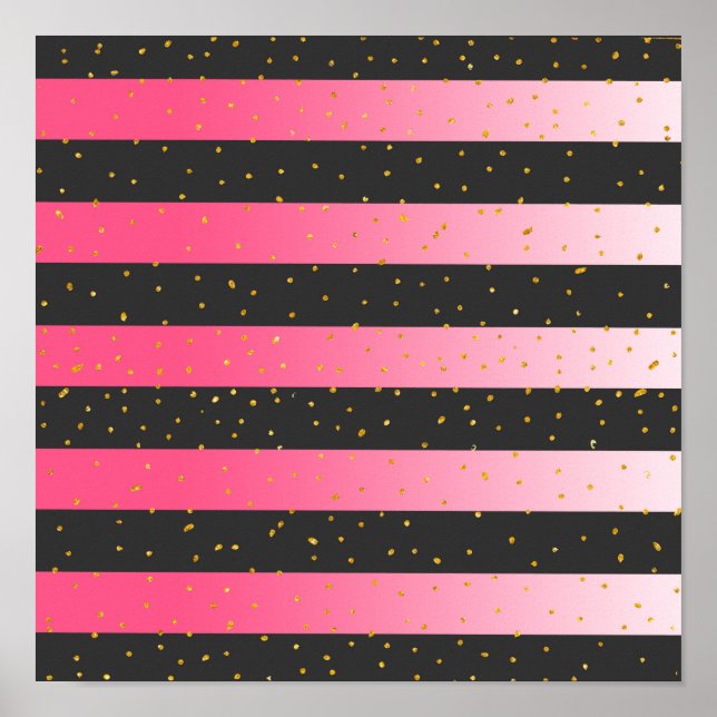 Geometric black rosa ombre guld glitter konetti poster (Framsidan)