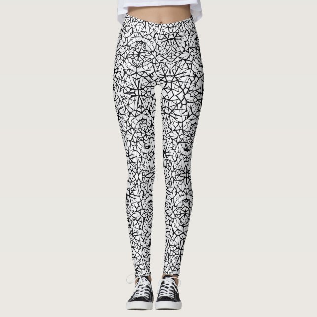 Geometric black white design abstrakt art leggings (Framsida)