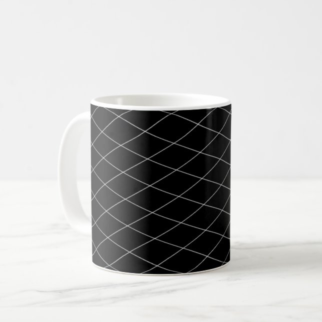 Geometric Black White Diagonal Rand Mönster Kaffemugg (Framsida vänster)