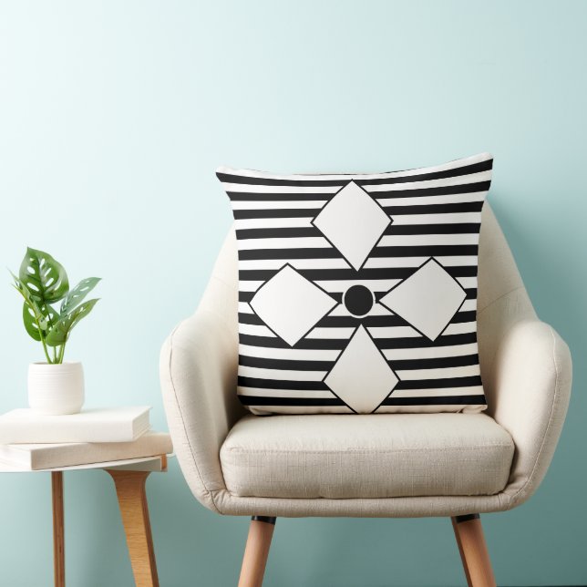Geometric Black White Diamond Geometric Rand Kudde (Stol)