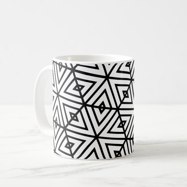 Geometric Black White Hexagon Honeycomb Mönster Kaffemugg (Framsida vänster)