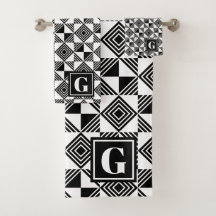 Geometric Black White Monogram med kvadratisk tria