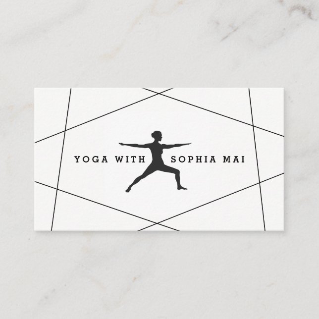 Geometric Black & White Yoga Instructor Visitkort (Framsida)