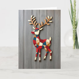 Geometric Block Wooden Reindeer Christmas Card Helgkort