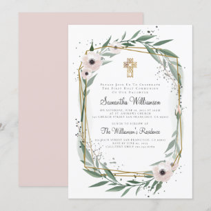 Geometric Blommigt Kor First Communion-inbjudan Inbjudningar