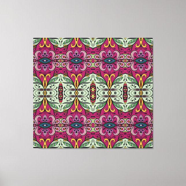 Geometric Blommigt Tribal Ethnic Doodle Canvastryck (Framsida)