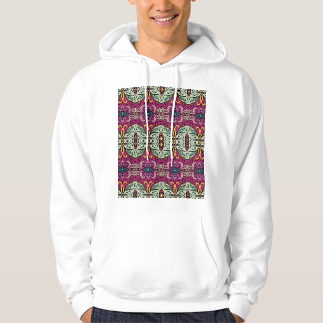Geometric Blommigt Tribal Ethnic Doodle Hoodie (Framsida)
