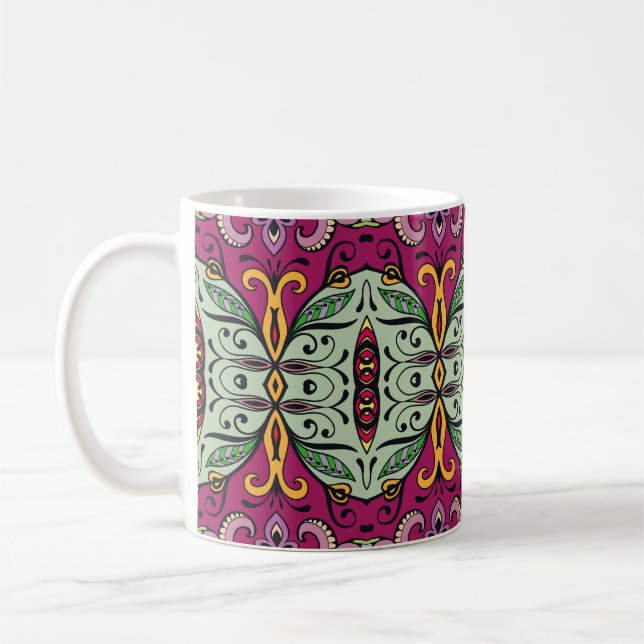 Geometric Blommigt Tribal Ethnic Doodle Kaffemugg (Vänster)