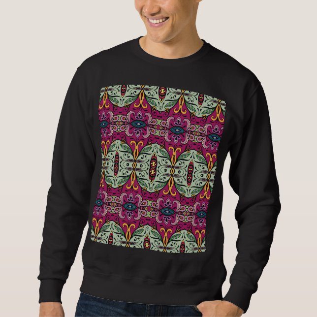 Geometric Blommigt Tribal Ethnic Doodle Lång Ärmad Tröja (Framsida)