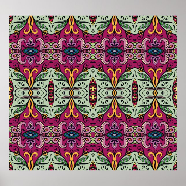 Geometric Blommigt Tribal Ethnic Doodle Poster (Framsidan)