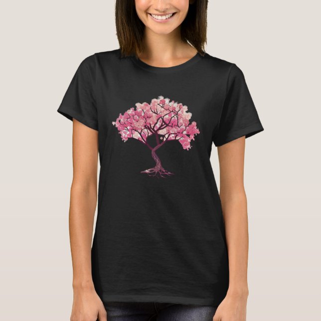 Geometric Blossoming Spirit Cherry Blossom Tree of T Shirt (Framsida)