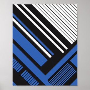 Geometric Blue and Black Stripe Abstract Design Poster
