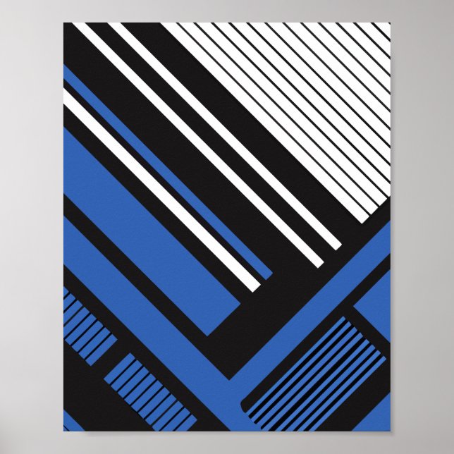 Geometric Blue and Black Stripe Abstract Design Poster (Framsidan)