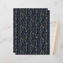 Geometric Blue and Guld Art Deco Scrapbook Papper