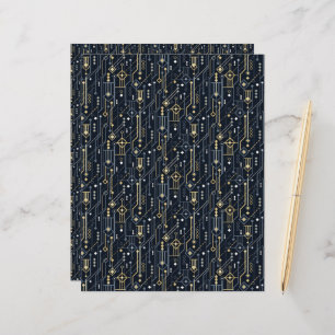 Geometric Blue and Guld Art Deco Scrapbook Papper