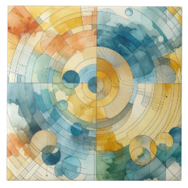 Geometric Blue and Gult Watercolor Abstrakt Kakelplatta