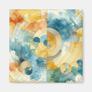 Geometric Blue and Gult Watercolor Abstrakt Magnet
