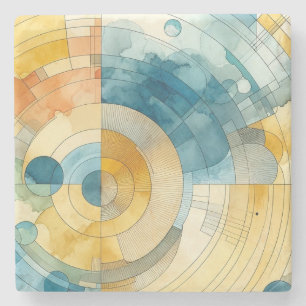 Geometric Blue and Gult Watercolor Abstrakt Stenunderlägg