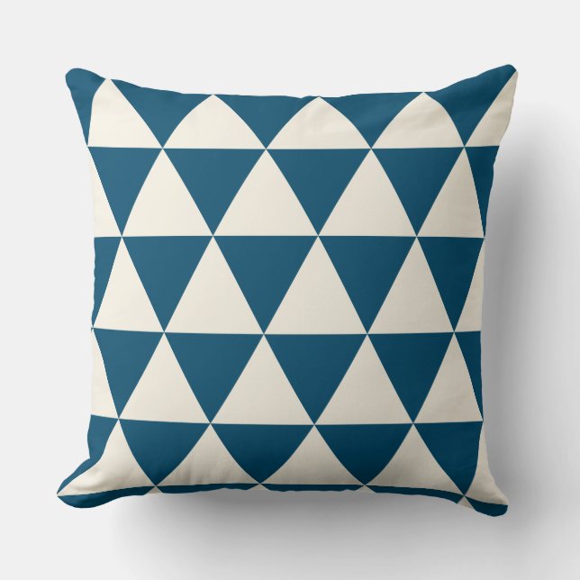 Geometric Blue and Ivory White Modern Cushion Kudde (Framsida)
