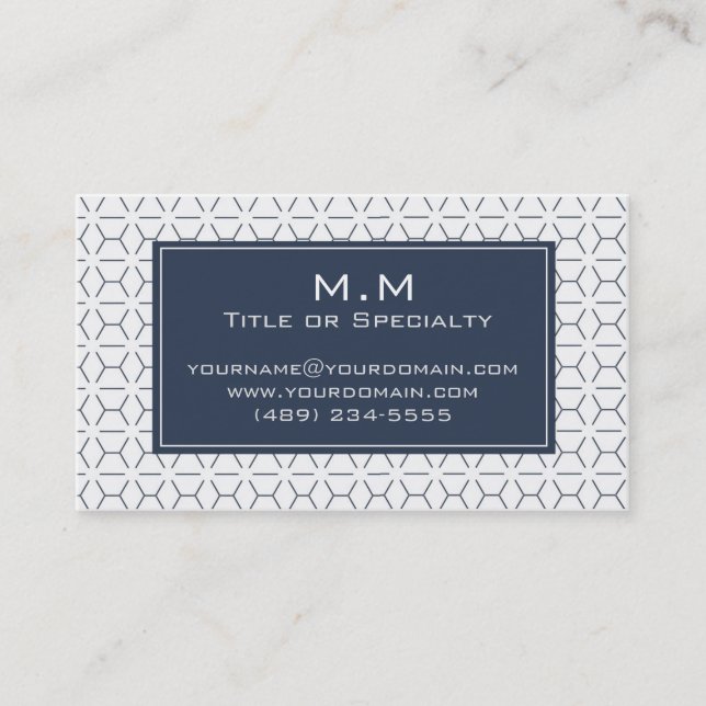 Geometric blue and white light visitkort (Framsida)