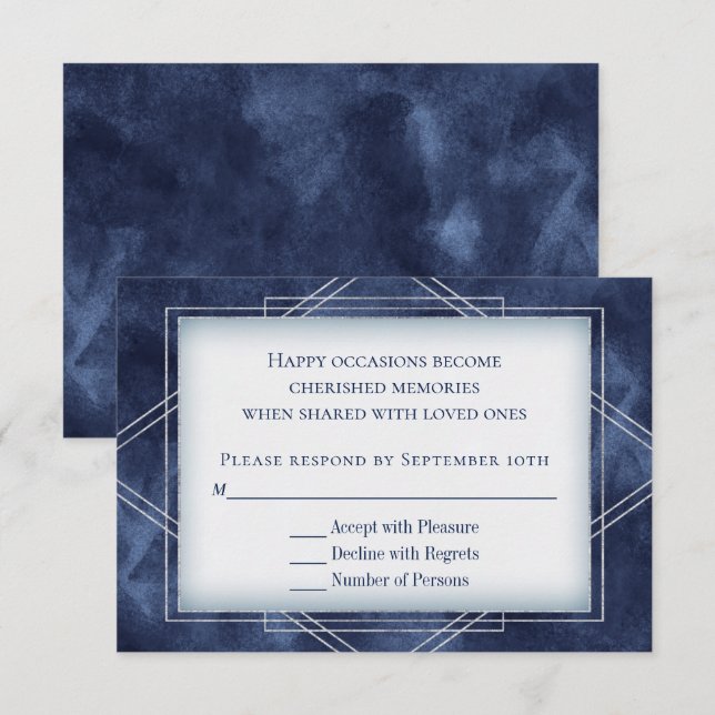 Geometric Blue Art Deco | Modern Ram-respons Inbjudningar (Fram/baksida)