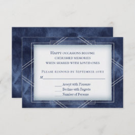 Geometric Blue Art Deco | Modern Ram-respons Inbjudningar