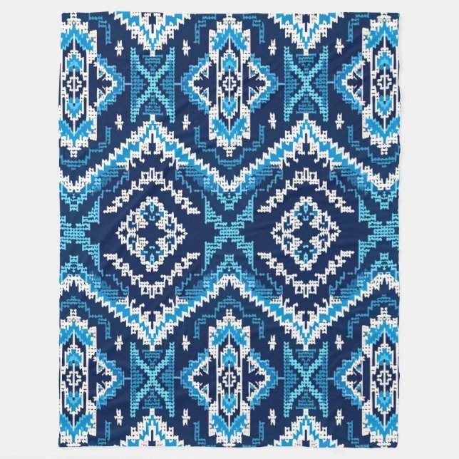 Geometric Blue Aztec Knitten Art Fleecefilt (Framsidan)