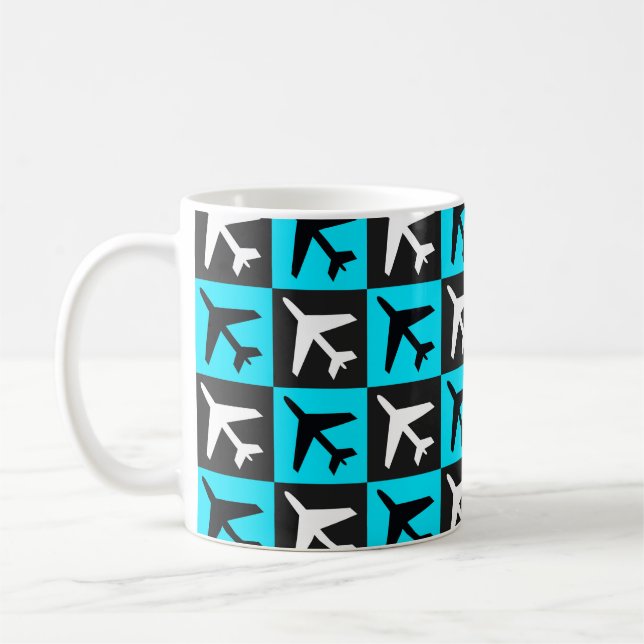 Geometric Blue Black Aviation Jet Airplane Kaffemugg (Vänster)