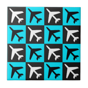 Geometric Blue Black Aviation Jet Airplane Kakelplatta