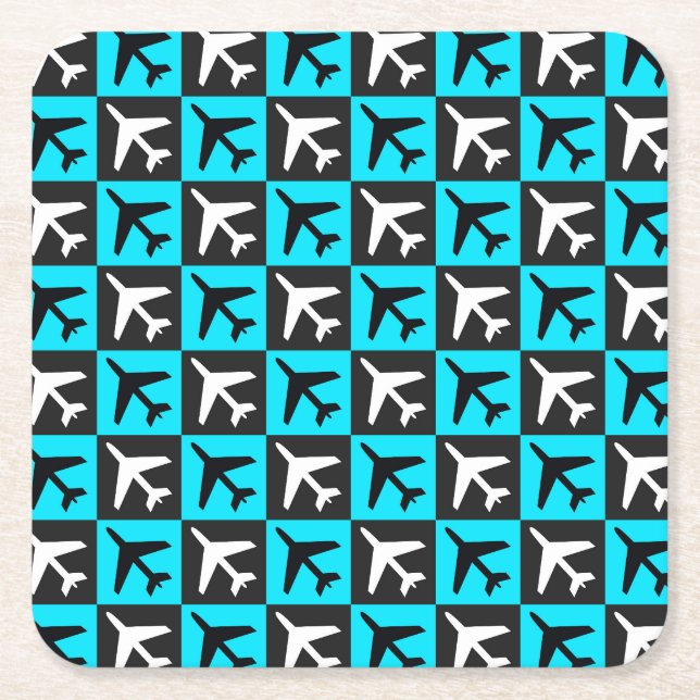 Geometric Blue Black Aviation Jet Airplane Underlägg Papper Kvadrat (Framsidan)