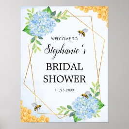 Geometric Blue Hydrangea honey Bee Möhippa Poster