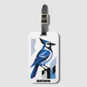 Geometric Blue Jay Bird Bagagebricka