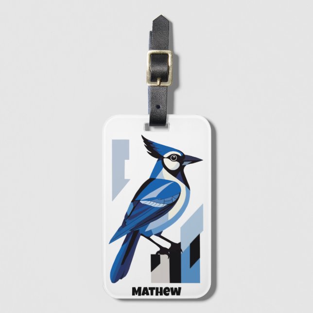 Geometric Blue Jay Bird Bagagebricka (Framsida vertikal)