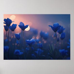 Geometric Blue Mountains vid Sunset Poster