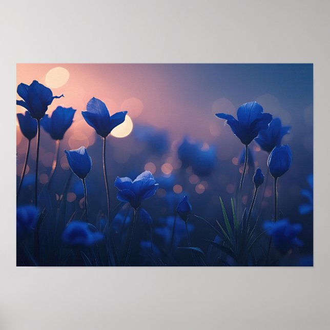 Geometric Blue Mountains vid Sunset Poster (Framsidan)