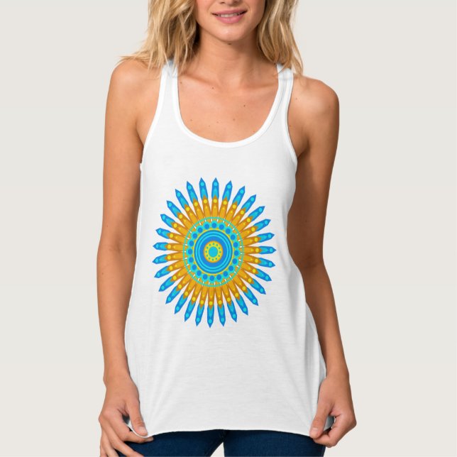 Geometric Blue Orange Mandala Design-68567 Linne Med Racerback (Framsida)