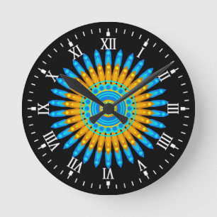 Geometric Blue Orange Mandala Design-68567 Rund Klocka
