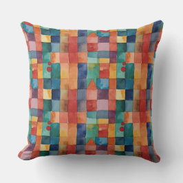 Geometric Blue Orange Watercolor för modern Abstra Kudde