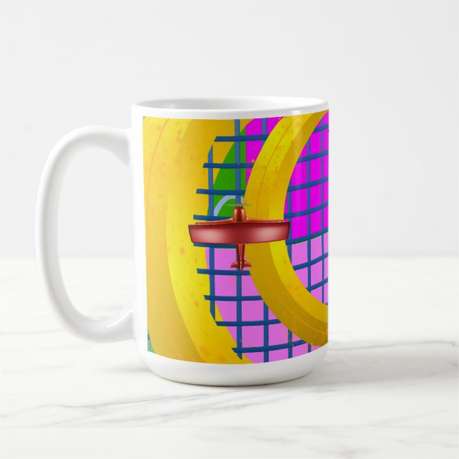 Geometric Blue Red Flygplan Guld Ringar Kaffemugg (Vänster)