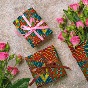 Geometric Blue Red & Gult Vintage Tribal Ethnic Et Presentpapper
