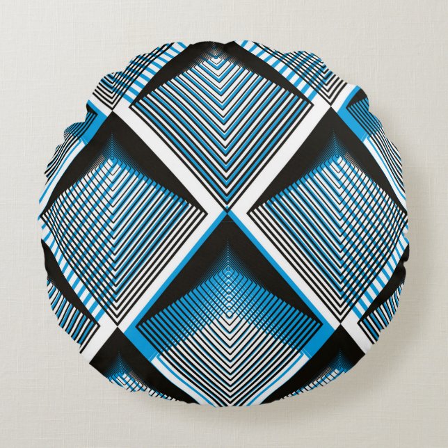 Geometric blue stripy overlay seamless pattern, br rund kudde (Framsidan)