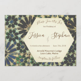 Geometric Blue Tiles bröllop - inbjudan