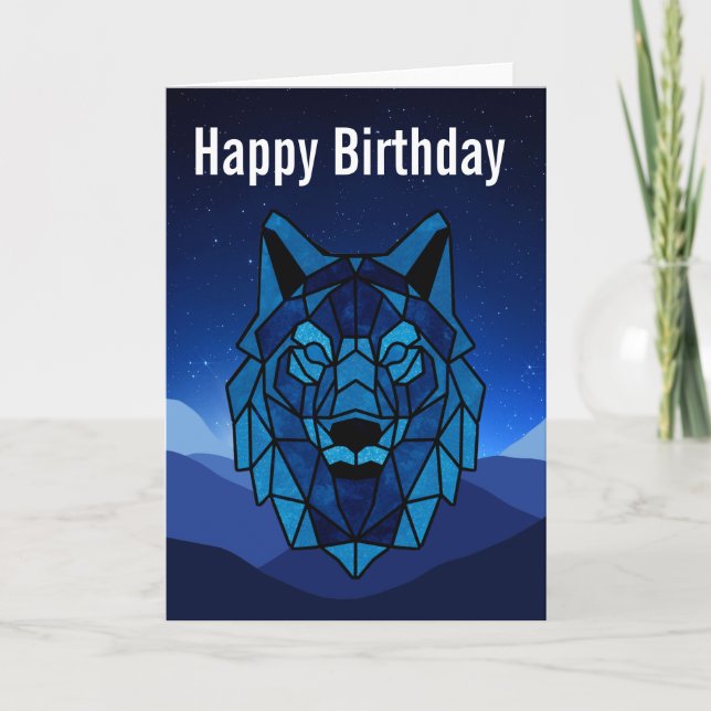 Geometric Blue Varg Birthday Card Kort (Framsida)
