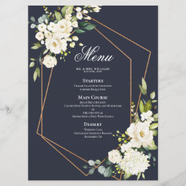Geometric Blue White Blommigt Bröllop Meny