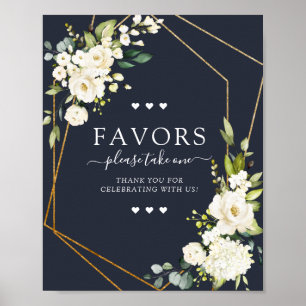 Geometric Blue White Blommigt Favorittecken för ko Poster