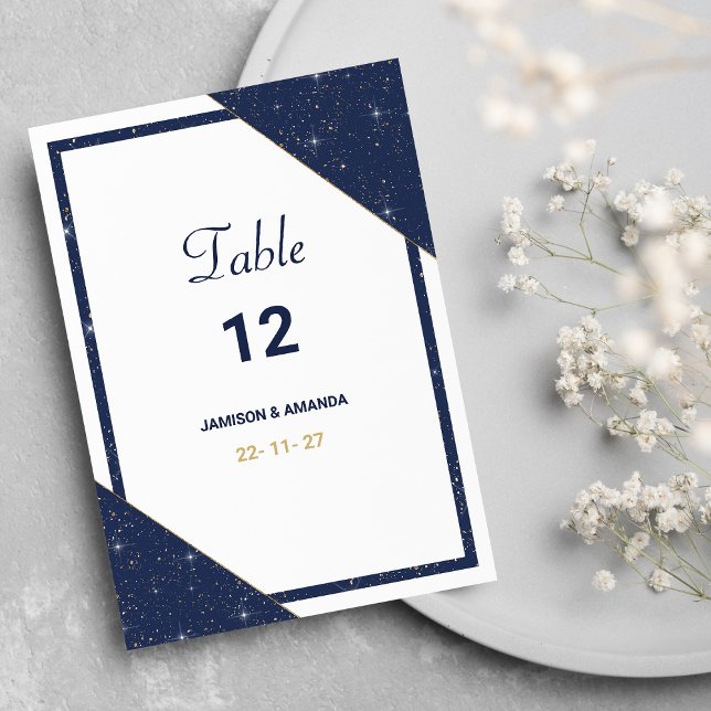 Geometric blue white guld glitter-Bordsnummer Inbjudningar (Geometric blue white gold glitter Table Numbers)